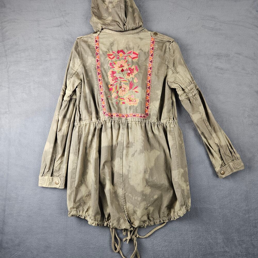 Free People Green Festival Embroidered  Anorak Jacket Utility Military Boho Sz 6 - Picture 2 of 9